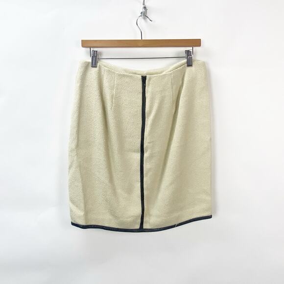 2/$30 Ann Taylor 8 Womens Cream Faux Leather Trim Herringbone Mini Pencil Skirt - Picture 4 of 8